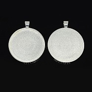Nickel Free Alloy Flat Round Pendant Cabochon Settings, Plain Edge Bezel Cups, Silver Color Plated, Tray: 38mm, 49x41x3mm, Hole: 4x6mm(PALLOY-J412-29S-NF)