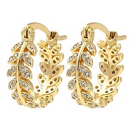 Rack Plating Brass Micro Pave Clear Cubic Zirconia Hoop Earrings, Leafy Branch, Real 16K Gold Plated, 17.5x18x5.5mm(EJEW-M223-06G)