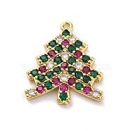 Christmas Series Brass Micro Pave Cubic Zirconia Pendants, Lead Free & Cadmium Free Charms, Christmas Tree, 22x19x3mm, Hole: 1.2mm(KK-Q010-01G-07)