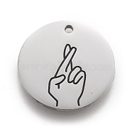316 Surgical Stainless Steel Pendants, ASL Pendants, Flat Round with Gesture Language, Stainless Steel Color, Good Luck, 25x2mm, Hole: 2mm(STAS-F257-09P)