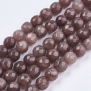 Natural White Jade Bead Strands, Dyed, Faceted, Round, Camel, 8mm, Hole: 1mm, about 48pcs/strand, 14.5~14.9 inch(X-G-R166-8mm-16)