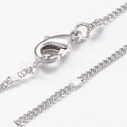 Brass Chain Necklaces, with Lobster Claw Clasps, Real Platinum Plated, 17.5 inch(44.5cm)(MAK-L009-11P)