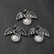 Natural Quartz Crystal Big Pendants, Rock Crystal, Dragon Charms, with Rack Plating Antique Silver Tone Alloy Findings, Cadmium Free & Lead Free, 49x56x12mm, Hole: 6~6.5mm(G-B033-07T)