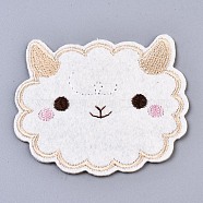 Sheep Appliques, Computerized Embroidery Cloth Iron on/Sew on Patches, Costume Accessories, Floral White, 58x66x1mm(DIY-S041-153)