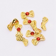 Alloy Rhinestone Cabochons, Nail Art Decoration Accessories, Hollow Bowknot, Cadmium Free & Lead Free, Golden, Light Siam, 5x9.5x3.5mm(MRMJ-WH0068-41A-01G)