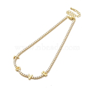 Clear Cubic Zirconia Chains Necklace for Girl Women Gift, Word LOVE Necklaces with Brass Chain Extender & Lobster Claw Clasps, Lead Free & Cadmium Free, Long-Lasting Plated, Real 18K Gold Plated, 13-3/8 inch(33.9cm)(NJEW-A005-04G)
