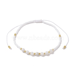 Adjustable Natural Rainbow Moonstone & Seed Braided Bead Bracelets, Inner Diameter: 1-3/4~3-3/8 inch(4.6~8.7cm)(BJEW-JB10181-01)