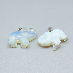 Opalite Pendants, with Stainless Steel Snap On Bails, Elephant, 24~28x34~38x14~17mm, Hole: 6x4mm(G-T090-11)