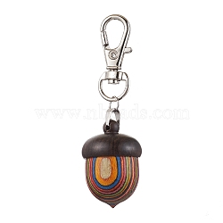 Spray Painted Wooden Acorn Box Pendant Decoration, Alloy Swivel Lobster Claw Clasps Charms for Backpack Key Chain Ornaments, Platinum, 68mm(HJEW-JM02261)