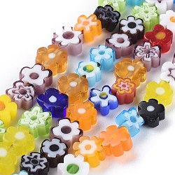 Handmade Millefiori Glass Bead Strands, Flower, Mixed Color, 4~7.2x2.6mm, Hole: 1mm, about 60~69pcs/Strand, 16 inch(40cm)(X-LAMP-J035-6mm-02)