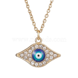 Alloy Crystal Rhinestone Cable Chain Blue Enamel Eye Pendant Necklaces for Women, Golden, 15.75 inch(40cm)(NJEW-JN04977-01)