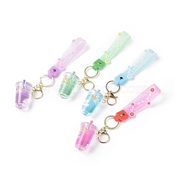 Acrylic Cup Keychain, with Light Gold Tpne Alloy Lobster Claw Clasps, Iron Key Ring and PVC Plastic Tape, Mixed Color, 22cm(KEYC-G049-02)