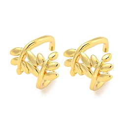 Brass Cuff Earrings for Women, Leaf, Real 18K Gold Plated, 12x13mm(EJEW-C104-123G)