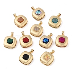 Rack Plating Brass Pendants, Square Shaped Glass Charms, Long-Lasting Plated, Cadmium Free & Lead Free, Real 18K Gold Plated, Mixed Color, 21x18x7mm, Hole: 3x5.5mm(KK-I710-02)