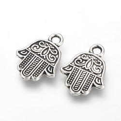 Tibetan Style Alloy Pendants, Cadmium Free & Lead Free, Hamsa Hand/Hand of Fatima/Hand of Miriam, Antique Silver, 17x13x2mm, Hole: 2mm, about 1010pcs/1000g(TIBE-Q070-53AS-RS)