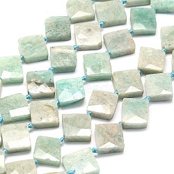 Natural Amazonite Beads Strands, Faceted, Rhombus, 14.5~15x14.5~15x3.5~4.5mm, Hole: 1mm, about 25pcs/strand, 15.75~15.87 inch(40~40.3cm)(G-F725-36)