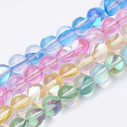 Synthetic Moonstone Beads Strands, Holographic Beads, Dyed, Round, Mixed Color, 8mm, Hole: 0.7mm, 48pcs/strand, 15 inch(G-S283-8mm-M1)