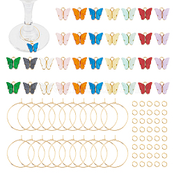 DIY Butterfly Wine Glass Charms Making Kit, Including Alloy Charms, 316 Surgical Stainless Steel Wine Glass Charms Rings, 304 Stainless Steel Jump Rings, Mixed Color, 120Pcs/box(DIY-UN0004-69)