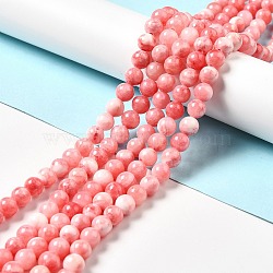 Natural Green Jade Beads Strands, Dyed, Round, Light Coral, 12mm, Hole: 1mm, about 33pcs/strand, 14.57''(37cm)(G-G757-04-12mm)