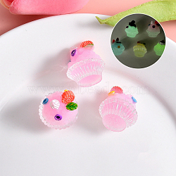 Luminous Cupcake Resin Sculpture Ornament, Glow in the Dark, for Home Desktop Decorations, Pearl Pink, 22x18mm(PW-WG1B6A2-01)