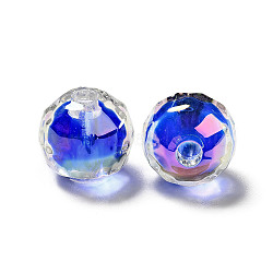UV Plating Rainbow Iridescent Transparent Acrylic Beads, Two Tone, Faceted, Round, Blue, 15x14.5mm, Hole: 3.5mm(OACR-A014-B02)