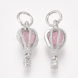 Alloy Pendants, with Cat Eye Inside, Hot Air Balloon, Platinum, Pink, 23x10x10mm, Hole: 5.5mm(MPDL-S066-104C)