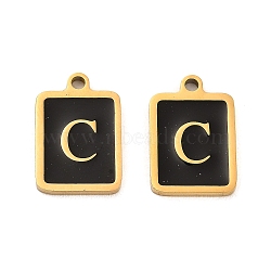 304 Stainless Steel Pendants, with Enamel, Rectangle with Letter Charm, Golden, Letter C, 17.5x12x1.5mm, Hole: 1.5mm(STAS-K265-11G-C)