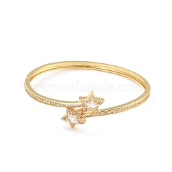Clear Cubic Zirconia Star Cuff Bangle, Brass Hinged Open Bangle for Women, Lead Free & Cadmium Free, Real 18K Gold Plated, Inner Diameter: 2-3/8 inch(6.1cm)x2 inch(5cm)(BJEW-I298-20G)