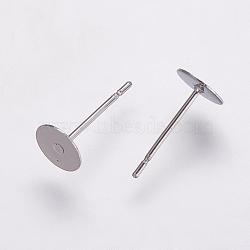 Tarnish Resistant 304 Stainless Steel Stud Earring Settings, Flat Pad Earring Post, Flat Round, Stainless Steel Color, Tray: 6mm, 12x6mm, Pin: 0.7mm(STAS-K146-009-6mm)