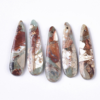 Natural Aqua Terra Jasper Pendants, Teardrop, 45x12x4mm, Hole: 1.2mm