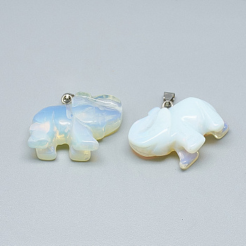 Opalite Pendants, with Stainless Steel Snap On Bails, Elephant, 24~28x34~38x14~17mm, Hole: 6x4mm