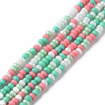 Glass Seed Bead Strands, Round Hole, Round, Medium Turquoise, 2.5~3x1.8~2.5mm, Hole: 1mm, about 191~200pcs/strand, 16.06~16.26 inch(40.8~41.3cm)