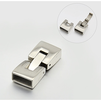 Smooth 304 Stainless Steel Watch Band Clasps, Stainless Steel Color, 26x11x6mm, Hole: 3.5x10mm