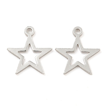 925 Sterling Silver Hollow Star Charms, Real Platinum Plated, 11x10x0.5mm, Hole: 1mm