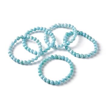 Natural Larimar Round Beaded Stretch Bracelet, Gemstone Jewelry for Women, Beads: 6.5mm, Inner Diameter: 2-1/8 inch(5.5cm)