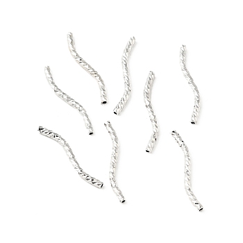 Rack Plating Brass Curved Tube Beads, Cadmium Free & Lead Free, Long-Lasting Plated, Platinum, 20x1.5mm, Hole: 0.8mm