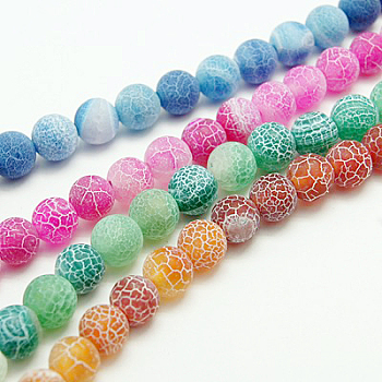 Natural Crackle Agate Beads Strands, Dyed, Round, Grade A, Mixed Color, 6mm, Hole: 1mm, about 63pcs/strand, 15.5inch