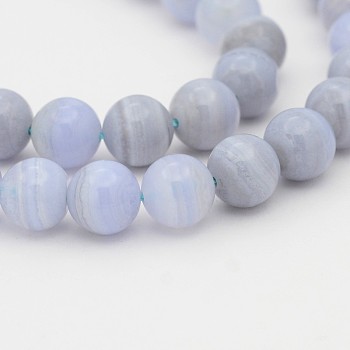 Natural Blue Lace Agate Round Bead Strands, 6mm, Hole: 1mm, about: 65pcs/strand, 15.7 inch