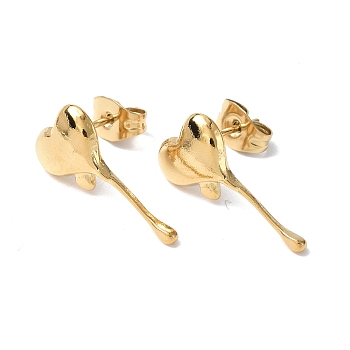 Ion Plating(IP) 304 Stainless Steel Melting Heart Stud Earrings for Women, Real 18K Gold Plated, 18x9mm, Pin: 0.7mm