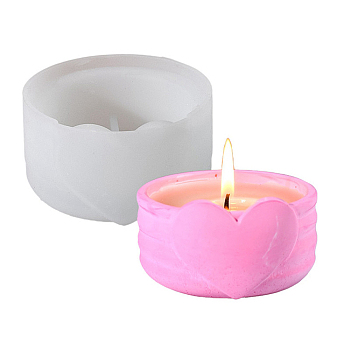 Christmas Theme DIY Silicone Candle Holders Molds, Resin Casting Molds, White, Flat Round, Heart, 87x83x50mm