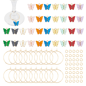 DIY Butterfly Wine Glass Charms Making Kit, Including Alloy Charms, 316 Surgical Stainless Steel Wine Glass Charms Rings, 304 Stainless Steel Jump Rings, Mixed Color, 120Pcs/box