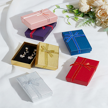 6Pcs 6 Colors Paper Storage Gift Boxes, Ribbon Bowknot Case with Sponge Inside, Rectangle, Mixed Color, 8.3x5.35x2.7cm, 1pc/color