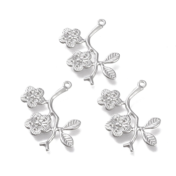 304 Stainless Steel Pendants, Laser Cut, Plum Blossom Branch, Stainless Steel Color, 29x23x2mm, Hole: 1.4mm