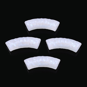 Acrylic Tube Beads, Curved Tube, AB Color Plated, Faceted, Creamy White, 32x12x9.5mm, Hole: 2mm