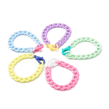 Opaque Acrylic Curb Chain Bracelets, Mixed Color, 7-1/2 inch(19cm)