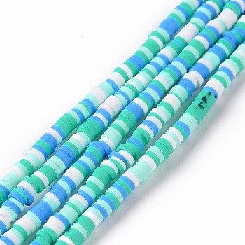 Handmade Polymer Clay Beads Strands, for DIY Jewelry Crafts Supplies, Heishi Beads, Disc/Flat Round, Aquamarine, 3x0.6~1.2mm, Hole: 1.6~1.8mm, about 412pcs/strand, 15.94 inch(40.5cm)