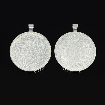 Nickel Free Alloy Flat Round Pendant Cabochon Settings, Plain Edge Bezel Cups, Silver Color Plated, Tray: 38mm, 49x41x3mm, Hole: 4x6mm