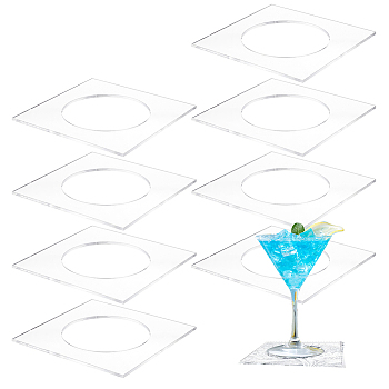 Acrylic Cup Mats, Hollow-out, Square, Clear, 120x120x2.8mm, Inner Diameter: 79.5mm