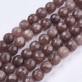 Natural White Jade Bead Strands, Dyed, Faceted, Round, Camel, 8mm, Hole: 1mm, about 48pcs/strand, 14.5~14.9 inch