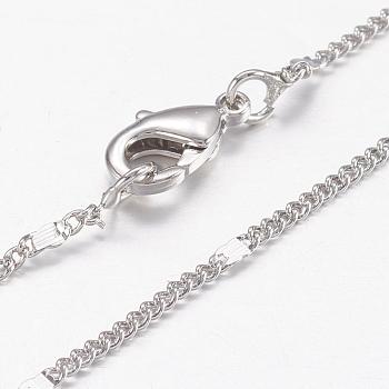 Brass Chain Necklaces, with Lobster Claw Clasps, Real Platinum Plated, 17.5 inch(44.5cm)